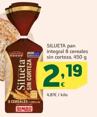 HiperDino Silueta Pan Integral 8 Cereales Sin Corteza 450g oferta