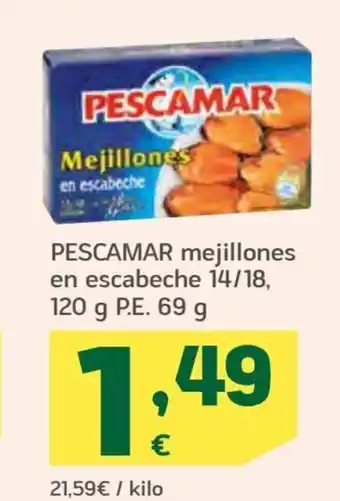 HiperDino Pescamar Mejillones En Escabeche 14/18 120g oferta