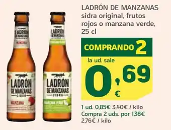 HiperDino Ladrón De Manzanas Sidra Original, Frutos Rojos o Manzana Verde, 25cl oferta