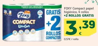 HiperDino Foxy Compact Papel Higiénico, 4 Rollos oferta