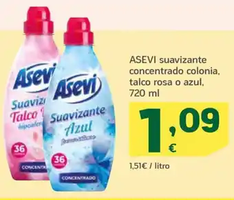 HiperDino Asevi Suavizante Concentrado Colonia, Talco Rosa o Azul, 720ml oferta