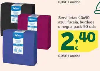 HiperDino Servilletas 40x40 Azul, Fucsia, Burdeos o Negro, Pack 50 uds. oferta