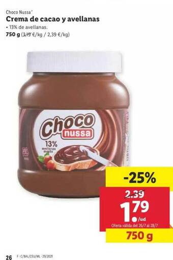 Lidl Choco Nussa Crema De Cacao Y Avellanas 750g oferta
