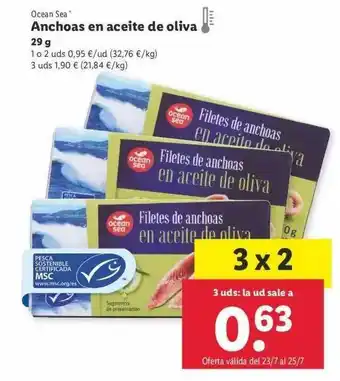 Lidl Ocean Sea Anchoas En Aceite De Oliva 29g oferta