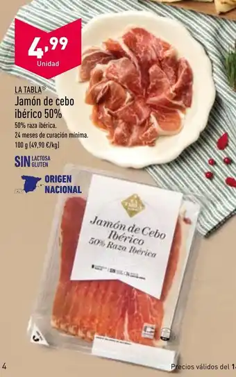 ALDI Jamón de Cebo Ibérico 50% oferta
