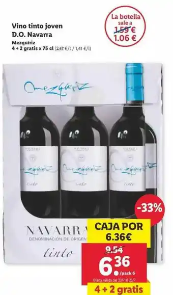 Lidl Vino Tinto Joven D.o. Navarra 4+2 Gratis x 75cl oferta