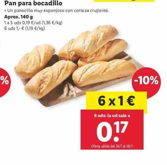 Lidl Pan Para Bocadillo 140g oferta
