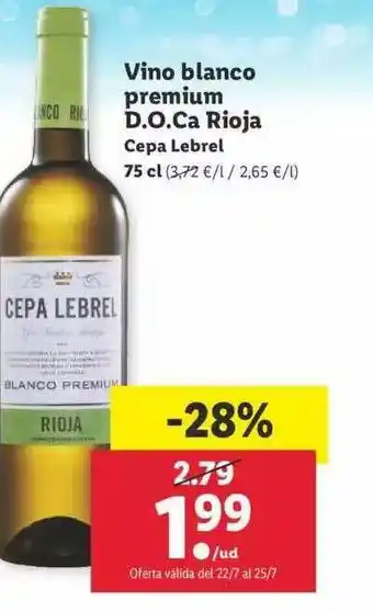 Lidl Vino Blanco Premium D.o.ca Rioja Cepa Lebrel 75cl oferta