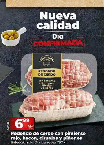 Dia Redondo de cerdo con pimiento rojo, bacon, ciruelas y piñones selección de dia bandeja oferta