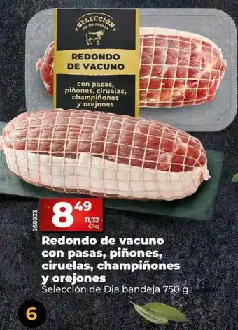 Dia Redondo de vacuno con pasas, piñones, ciruelas, champiñones y orejones selección de dia bandeja oferta