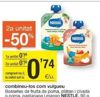 BonpreuEsclat 2a unitat -50% bossetes de fruita de poma, plàtan i civada o poma pastanaga i mango nestlé oferta