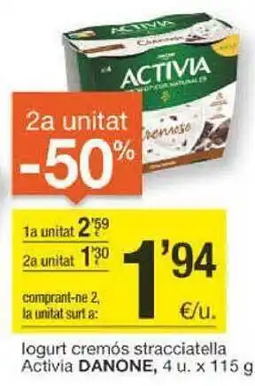 BonpreuEsclat 2a unitat -50% iogurt cremós stracciatella activia danone oferta