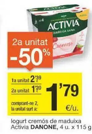 BonpreuEsclat 2a unitat -50% iogurte cremós de maduixa activia danone oferta