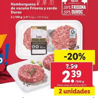 Lidl Hamburugesa de vacuno frisona y cerdo duroc oferta