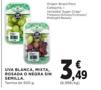 Hipercor Uva Blanca, Mixta, Rosada o Negra Sin Semilla oferta