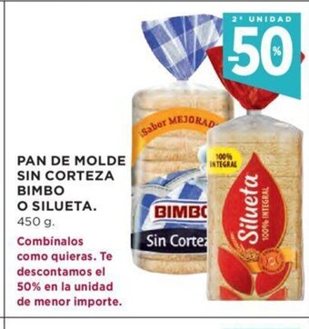 Hipercor Pan de Molde Sin Corteza Bimbo o Silueta oferta