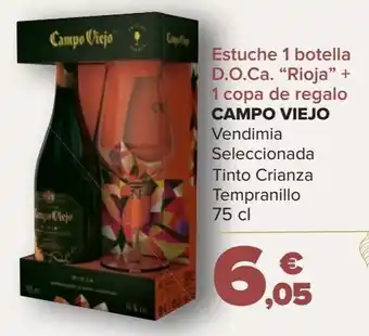 Carrefour Estuche 1 botella d.o.ca. "rioja" + 1 copa de regalo campo viejo tinto crianza oferta