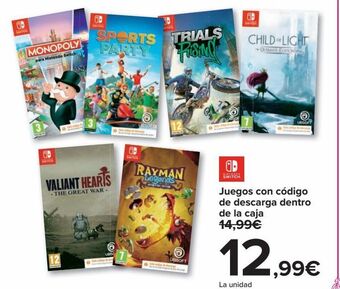 Carrefour Juegos con código de descarga dentro de la caja nintendo switch oferta