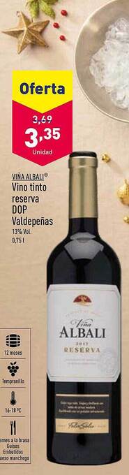 ALDI Viña albali vino tinto reserva dop valdepeñas oferta