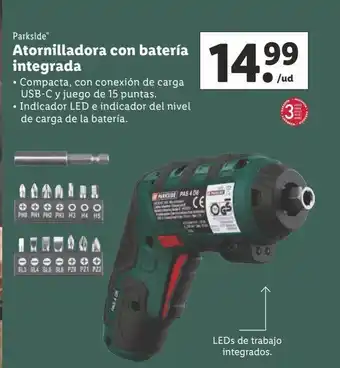 Lidl Atornillador a batería parkside oferta