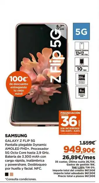 El Corte Inglés Samsung Galaxy Z Flip 5g oferta