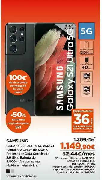 El Corte Inglés Samsung Galaxy S21 Ultra 5g 256 Gb oferta