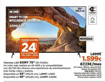 El Corte Inglés Sony 75" Televisor Led oferta