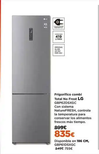 El Corte Inglés Lg Frigorifico Combi Total No Frost Gbp62dsxgc oferta