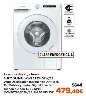 El Corte Inglés Samsung Lavadora De Carga Frontal Ww90t534dtw S3 oferta