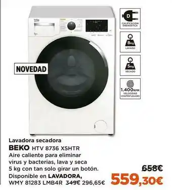 El Corte Inglés Beko Lavadora Secadora Htv 8736 Xshtr oferta