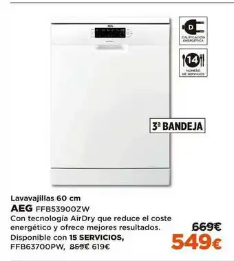 El Corte Inglés Aeg Lavavajillas 60 Cm Ffb53900zw oferta