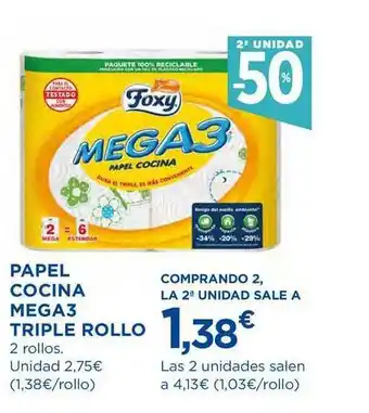 El Corte Inglés 2a Unidad -50% Papel Cocina Mega 3 Triple Rollo oferta