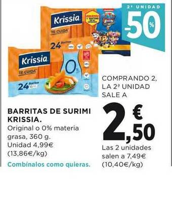 El Corte Inglés 2a Unidad -50% Barritas De Surimi Krissia oferta
