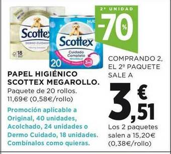 El Corte Inglés 2a Unidad -70% Papel Higiénico Scottex Megarollo oferta
