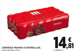 El Corte Inglés Cerveza Mahou 5 Estrellas 28x33cl oferta