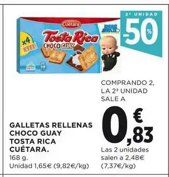 El Corte Inglés Galletas Rellenas Choco Guay Tosta Rica Cuétara 168g oferta