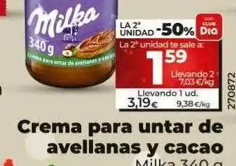 Dia La 2a unidad -50% crema para untar de avellanas y cacao milka oferta