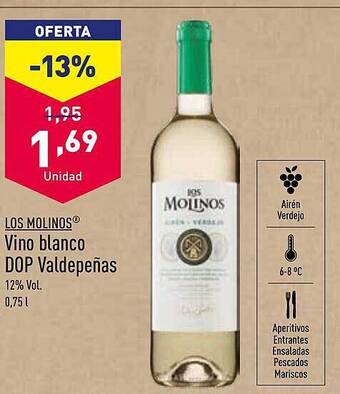 ALDI Los molinos vino blanco dop valdepeñas oferta