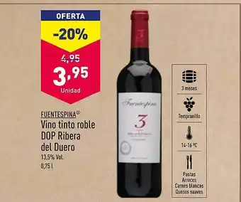ALDI Fuentespina vino tinto roble dop ribera del duero oferta