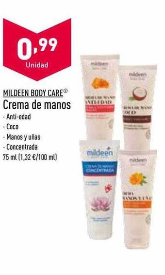 ALDI Mildeen body care crema de manos oferta