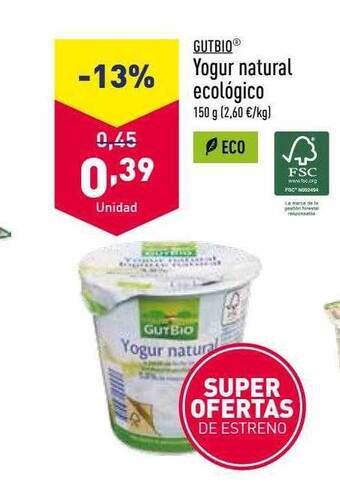 ALDI Gutbio yogur natural ecológico oferta