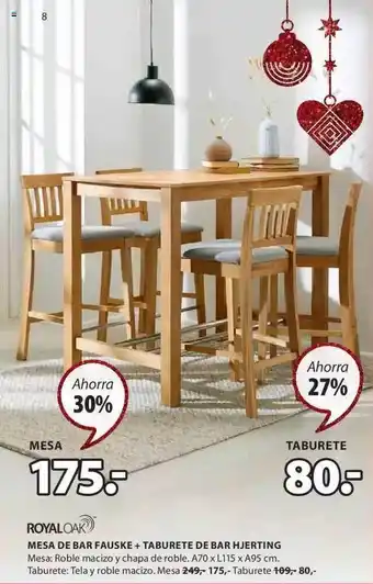 Royaoak mesa de bar fauske + tabuerete de bar hjerting