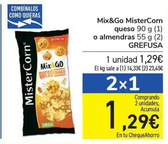 Carrefour Mix&go Mistercorn Queso O Almendras Grefusa 90g oferta