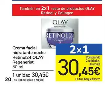 Carrefour Crema Facial Hidratante Noche Retinol24 Olay Regenerist 50ml oferta