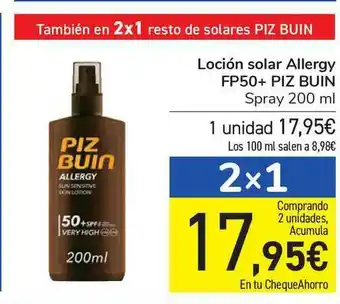 Carrefour Loción Solar Allergy Fp50+ Piz Buin 200ml oferta
