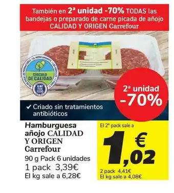 Carrefour Hamburguesa Añojo Calidad Y Origen Carrefour 90g oferta