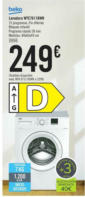 Carrefour Beko Lavadora Wte7611bwr oferta