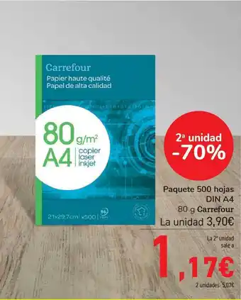 Carrefour 2a Unidad -70% Paquete 500 Hojas Din A4 80g oferta