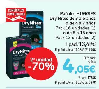 Carrefour Pañales Huggies Dry Nites De 3 A 5 Años O De 4 A 7 Años O De 8 A 15 Años oferta