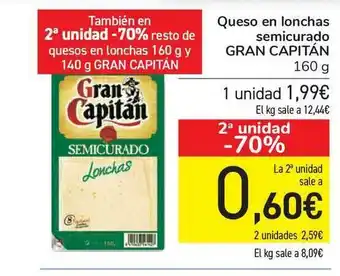 Carrefour Queso En Lonchas Semicurado Gran Capitán 160g oferta